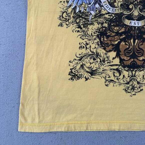 Vtg‎ Y2K Bugle Boy T-Shirt Men’s Large Yellow Skull Gothic Armor Tattoo Print - Picture 9 of 16